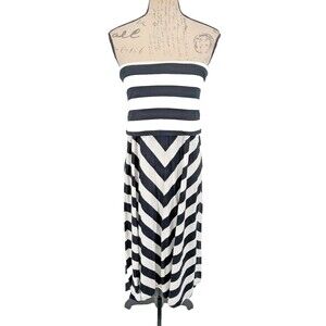 Fox Dresses Fox Strapless Dress Large White Black Stripe Cotton